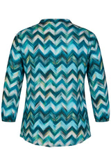 BLUE GEOMETRIC PRINT BLOUSE