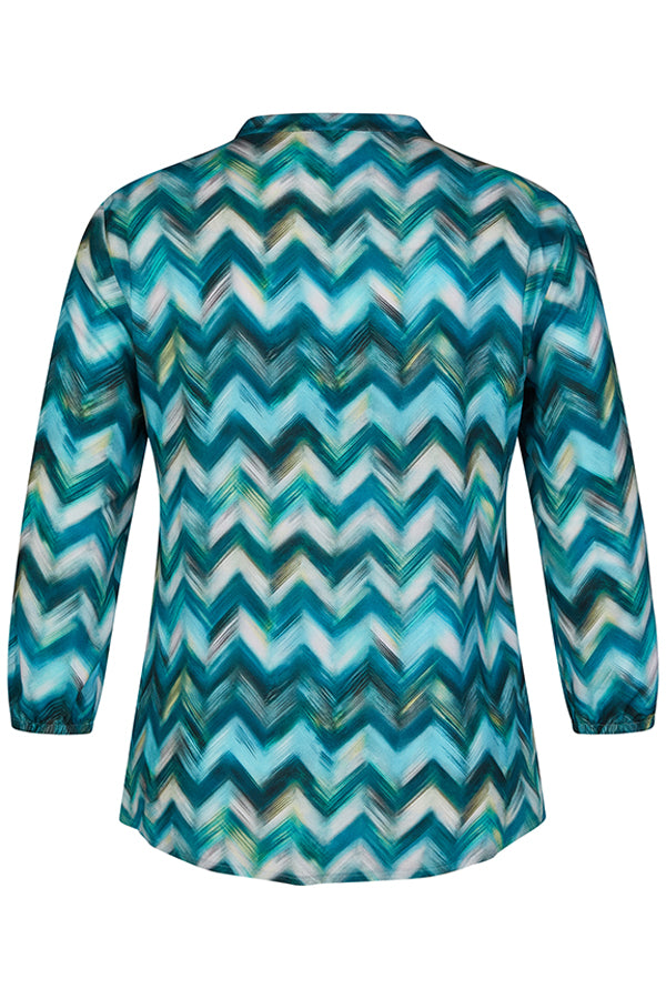 BLUE GEOMETRIC PRINT BLOUSE