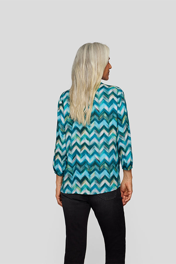 BLUE GEOMETRIC PRINT BLOUSE