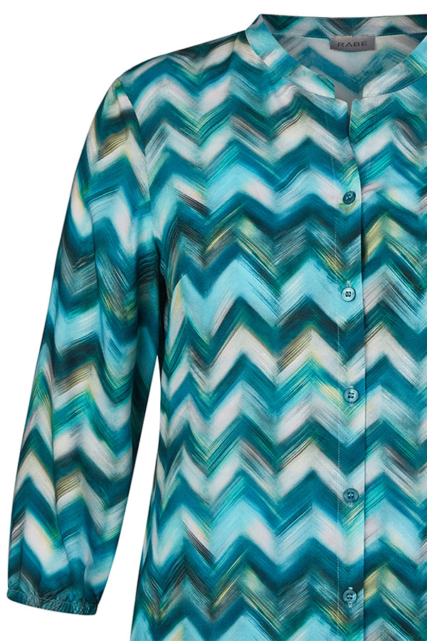 BLUE GEOMETRIC PRINT BLOUSE