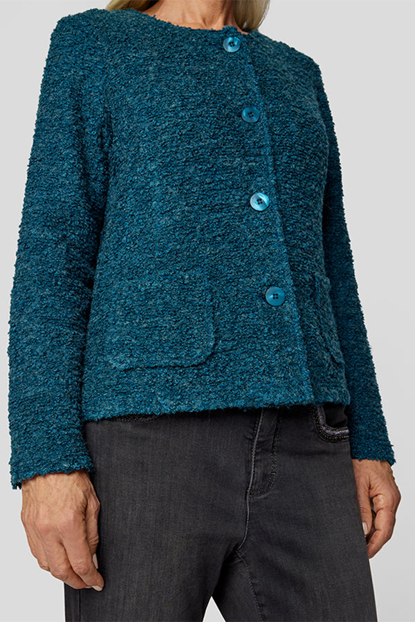 FUZZY TEAL BUTTONED KNIT CARDIGAN