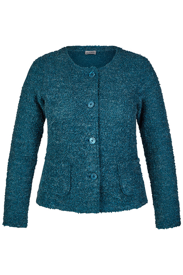 FUZZY TEAL BUTTONED KNIT CARDIGAN