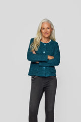 FUZZY TEAL BUTTONED KNIT CARDIGAN