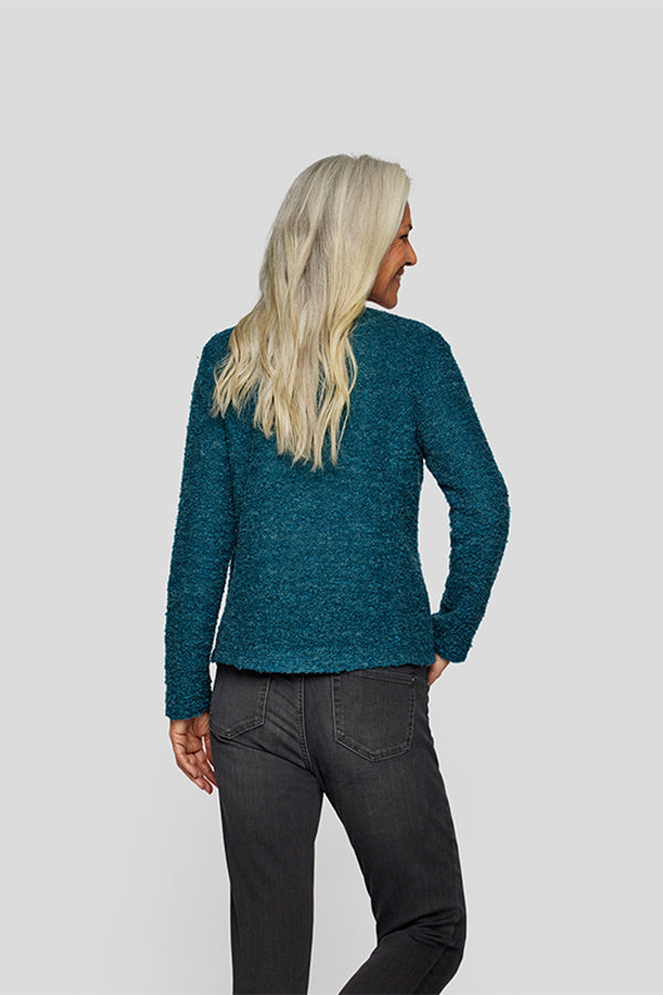 FUZZY TEAL BUTTONED KNIT CARDIGAN