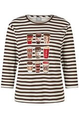 COFFEE PRINT STRIPED T-SHIRT