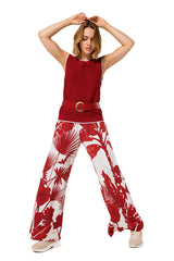DARK RED SLEEVELESS TWO TONE SWEATER