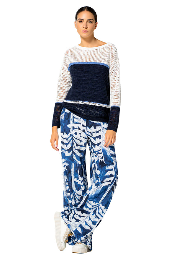 NAVY TRICOLOR LOOSE PULLOVER