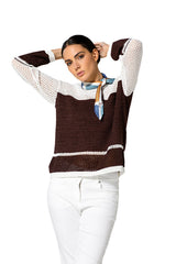 BROWN BICOLOR LOOSE PULLOVER