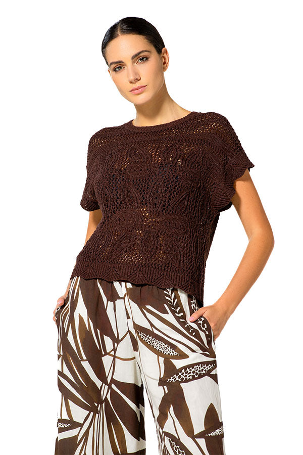 CHOCOLAT FLORAL LACE SEMI-SHEER PULLOVER