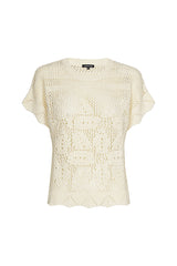 CREAM FLORAL LACE SEMI-SHEER PULLOVER