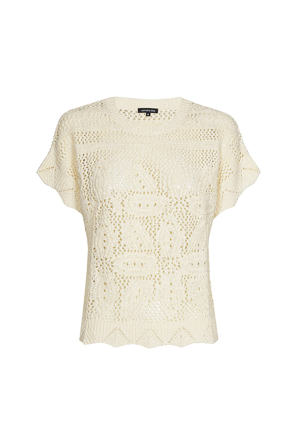 CREAM FLORAL LACE SEMI-SHEER PULLOVER