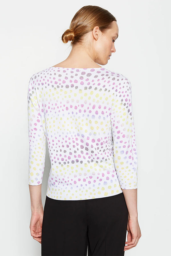 POLKA DOT PRINT LONG SLEEVE V-NECK SWEATER