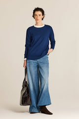 BLUE RIBBED DETAIL VISCOSE JUMPER