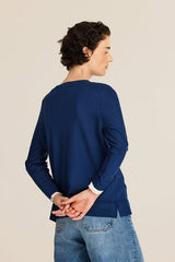 BLUE RIBBED DETAIL VISCOSE JUMPER