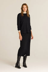 BLACK RIBBED DETAIL VISCOSE JUMPER