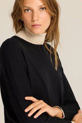 BLACK RIBBED DETAIL VISCOSE JUMPER