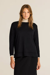 BLACK RIBBED DETAIL VISCOSE JUMPER