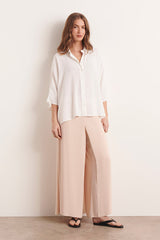 PLAZA13 CHAMPAGNE BEIGE FLOWING WIDE-LEG TROUSERS