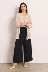 PLAZA13 BLACK FLOWING WIDE-LEG TROUSERS