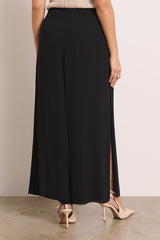 PLAZA13 BLACK FLOWING WIDE-LEG TROUSERS