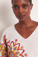 ALISCAS PRINTED KNIT WHITE KIMONO SWEATER