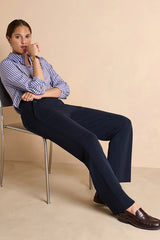 YVETTE1927 STRAIGHT, WIDE-LEG NAVY WOOL TROUSERS
