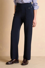 YVETTE1927 STRAIGHT, WIDE-LEG NAVY WOOL TROUSERS