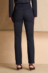 PITCH NAVY BLUE ELASTICATED WAISTBAND STRAIGHT TROUSERS