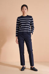 PERFECT NAVY BLUE ELASTICATED WAISTBAND STRAIGHT TROUSERS