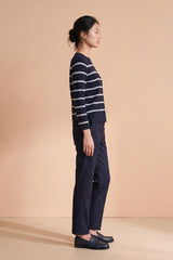 PERFECT NAVY BLUE ELASTICATED WAISTBAND STRAIGHT TROUSERS