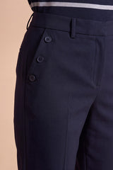 PERFECT NAVY BLUE ELASTICATED WAISTBAND STRAIGHT TROUSERS