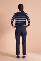PERFECT NAVY BLUE ELASTICATED WAISTBAND STRAIGHT TROUSERS