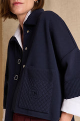 VICTORIA1927 NAVY BLUE SHORT BUTTON-DOWN WOOL JACKET