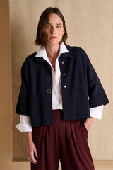 VICTORIA1927 NAVY BLUE SHORT BUTTON-DOWN WOOL JACKET