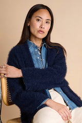 VELOURS NAVY BLUE SHAWL COLLAR JACKET