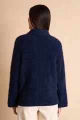 VELOURS NAVY BLUE SHAWL COLLAR JACKET
