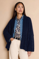 VELOURS NAVY BLUE SHAWL COLLAR JACKET