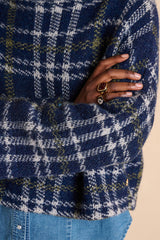 ALICE BLUE HORIZON PLAID PULLOVER
