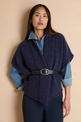 GIVRE NAVY BLUE SLEEVELESS SHAWL COLLAR OVERSIZED CARDIGAN