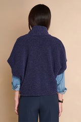 GIVRE NAVY BLUE SLEEVELESS SHAWL COLLAR OVERSIZED CARDIGAN