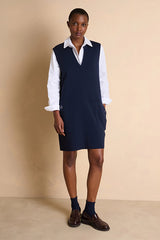 OMELIA1927 NAVY BLUE V-NECK SLEEVELESS WOOL SHORT DRESS
