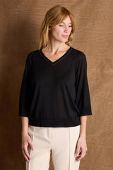 ATLAS BLACK V-NECK LONG-SLEEVED SWEATER
