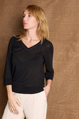 ATLAS BLACK V-NECK LONG-SLEEVED SWEATER