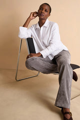 PELVET14 GREY ELASTICATED WAISTBAND STRAIGHT TROUSERS