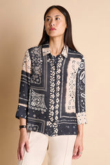 CANCANA BLACK PRINTED BANDANA 3/4 SLEEVES BLOUSE