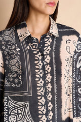 CANCANA BLACK PRINTED BANDANA 3/4 SLEEVES BLOUSE