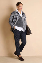MANCHESTER GREY SHORT PLAID BUTTONED COAT
