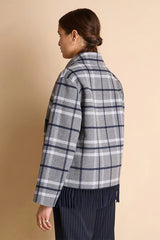MANCHESTER GREY SHORT PLAID BUTTONED COAT