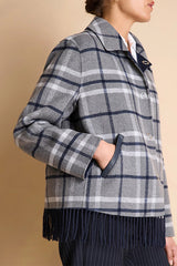 MANCHESTER GREY SHORT PLAID BUTTONED COAT