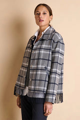 MANCHESTER GREY SHORT PLAID BUTTONED COAT